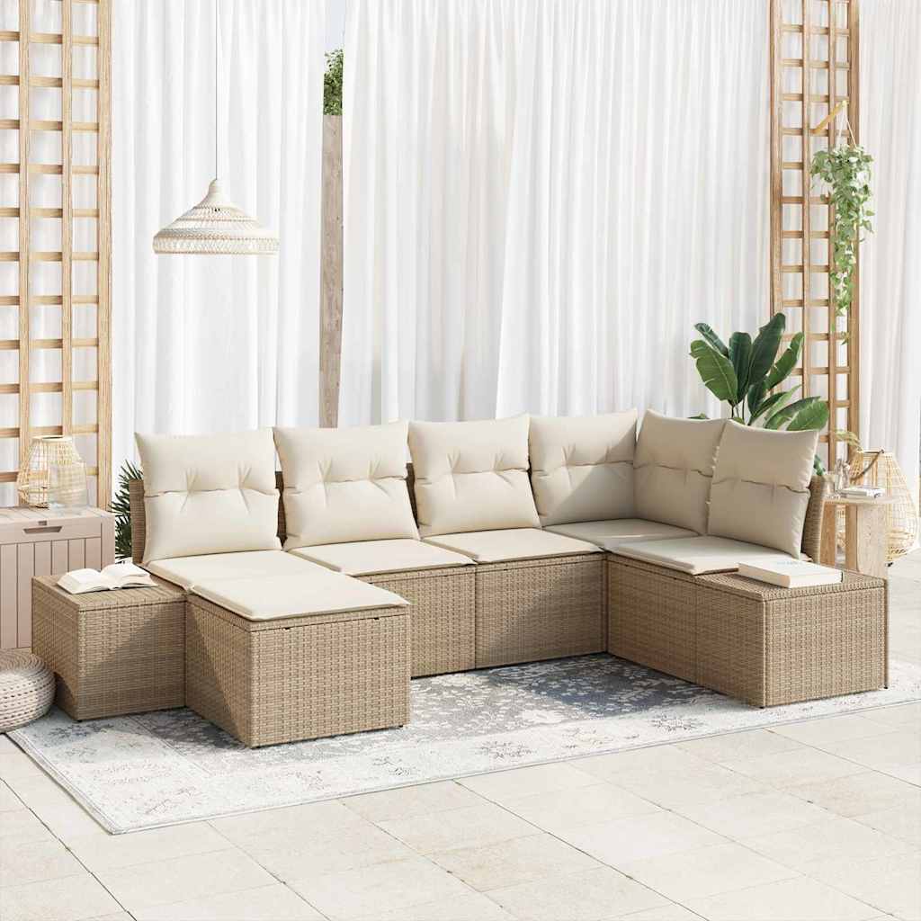 Tuin Sofa Set met kussen 6 pcs Beige en Crème poly rattan is nu te koop bij PeponiXL, paradijselijk wonen!