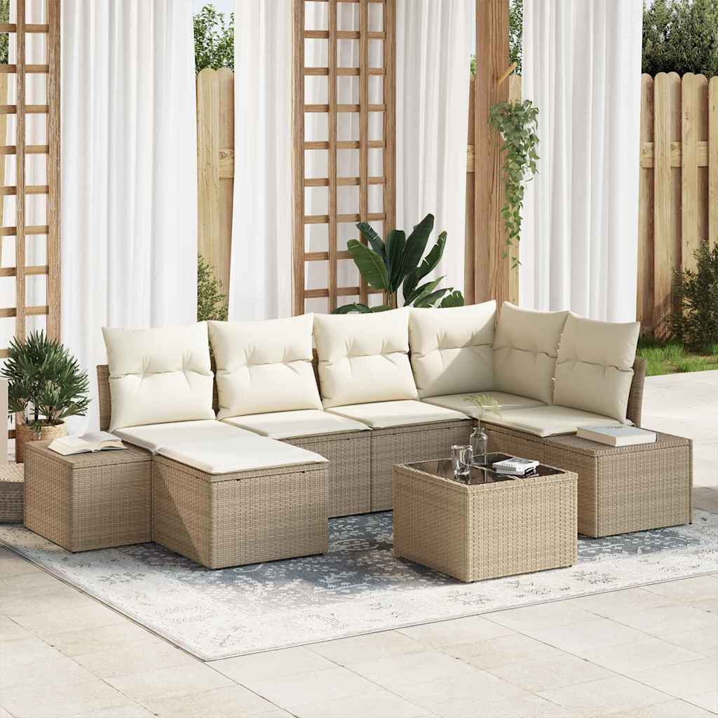 Tuin Sofa Set met kussen 7 pcs Beige en Crème poly rattan is nu te koop bij PeponiXL, paradijselijk wonen!