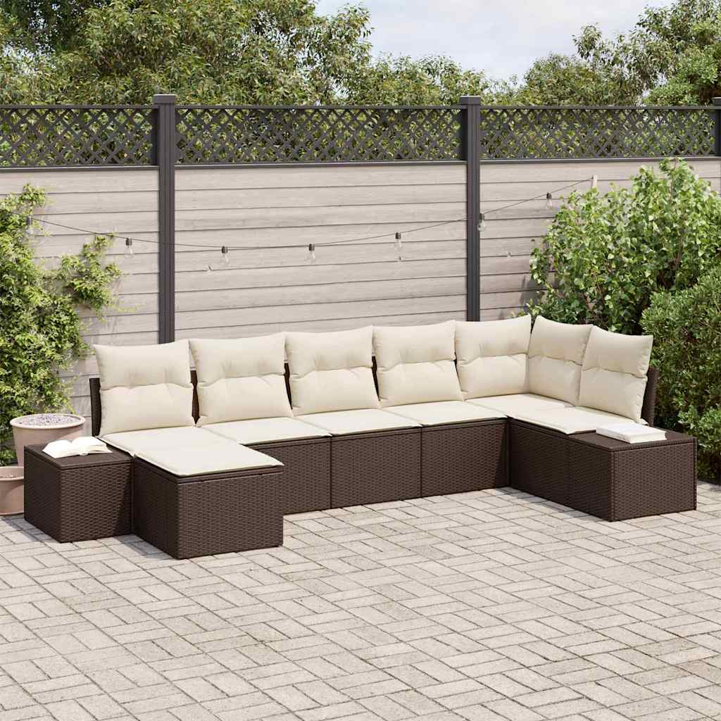 Tuin Sofa Set met kussen 7 pcs Bruin poly rattan is nu te koop bij PeponiXL, paradijselijk wonen!