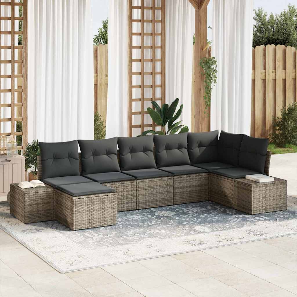 Tuin Sofa Set met kussen 7 pcs Grijs poly rattan is nu te koop bij PeponiXL, paradijselijk wonen!