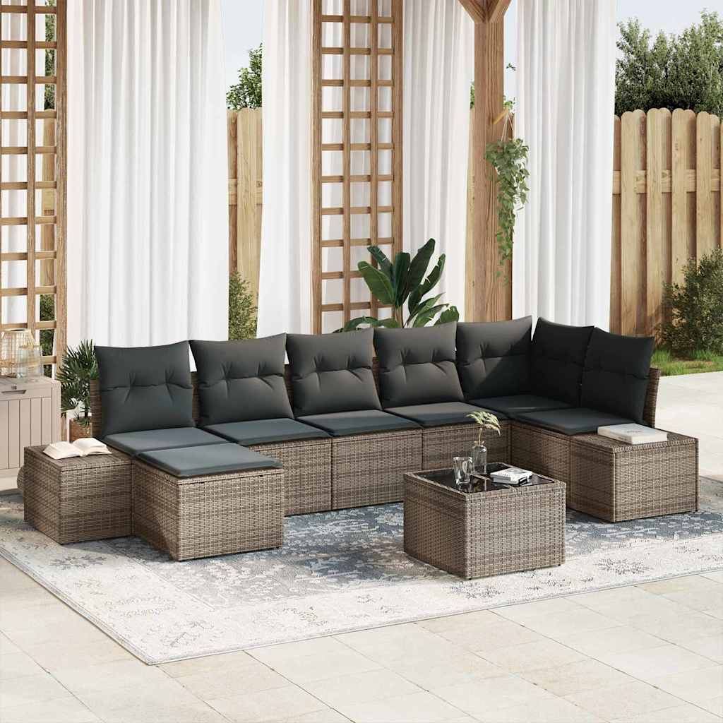 Tuin Sofa Set met kussen 8 pcs Grijs poly rattan is nu te koop bij PeponiXL, paradijselijk wonen!