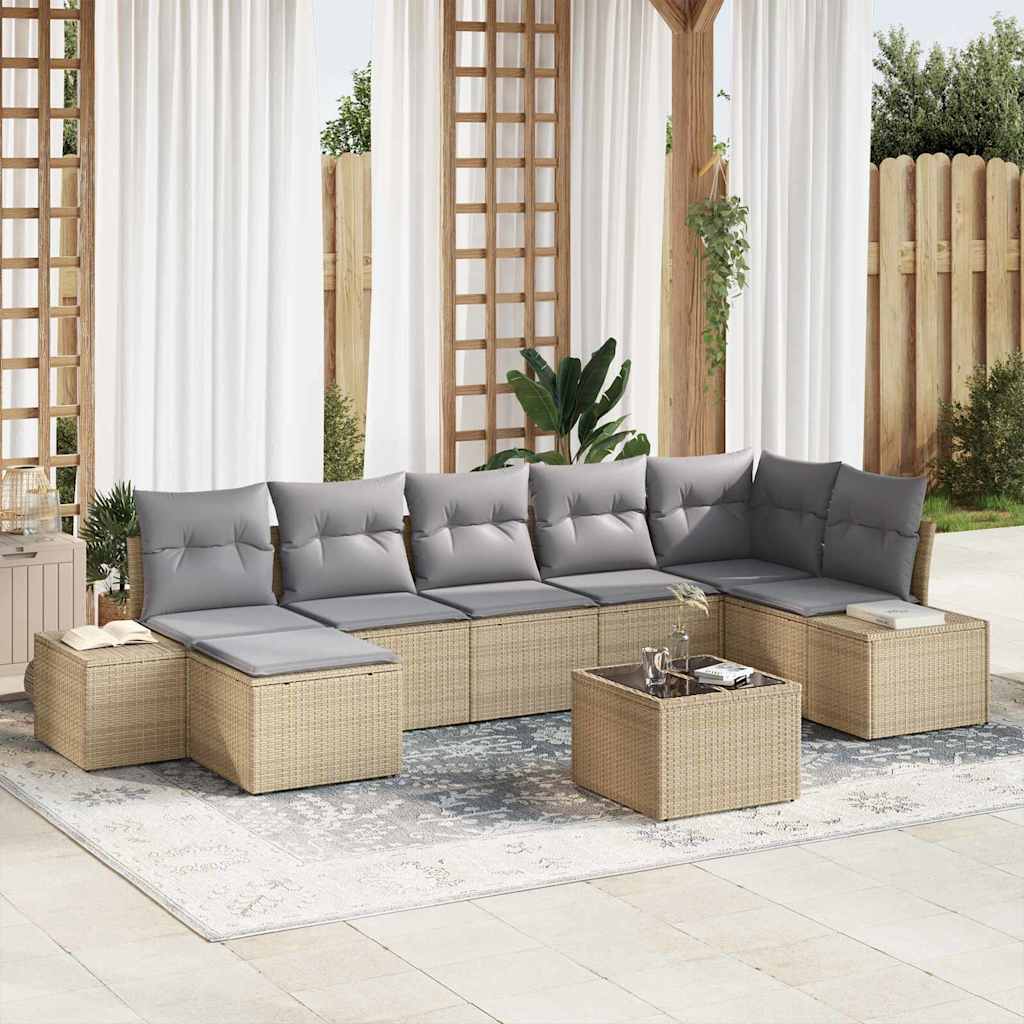 Tuin Sofa Set met kussen 8 pcs Beige poly rattan is nu te koop bij PeponiXL, paradijselijk wonen!
