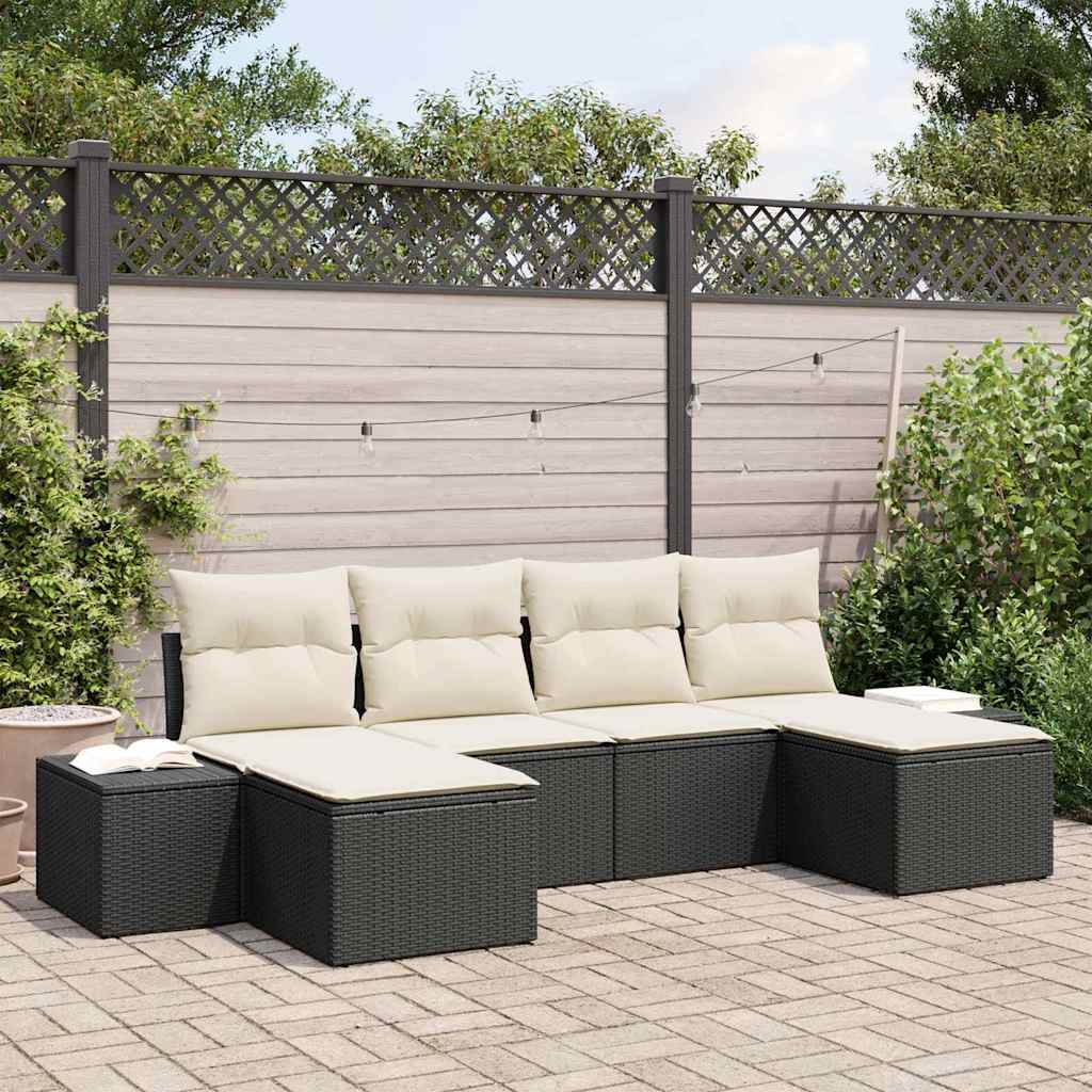 Tuin Sofa Set met kussen 6 pcs Zwart poly rattan is nu te koop bij PeponiXL, paradijselijk wonen!
