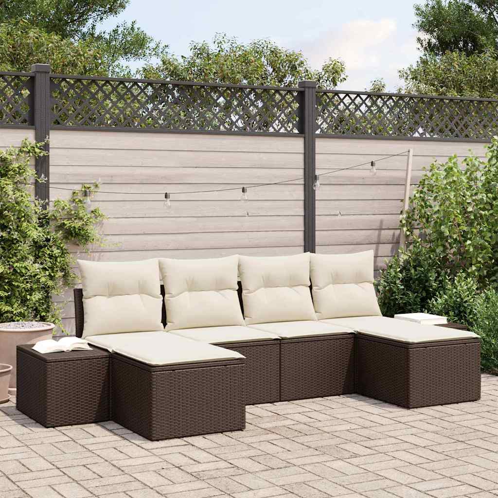 Tuin Sofa Set met kussen 6 pcs Bruin poly rattan is nu te koop bij PeponiXL, paradijselijk wonen!