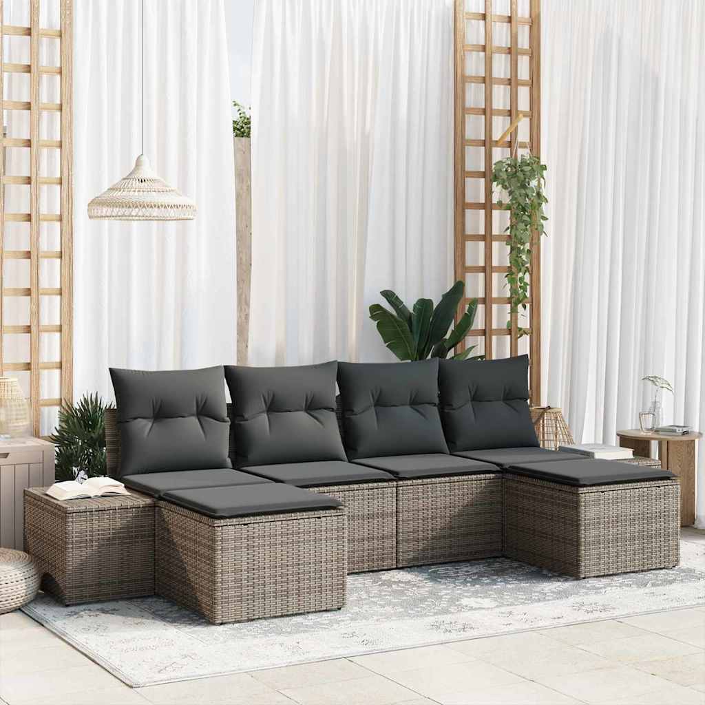 Tuin Sofa Set met kussen 6 pcs Grijs poly rattan is nu te koop bij PeponiXL, paradijselijk wonen!