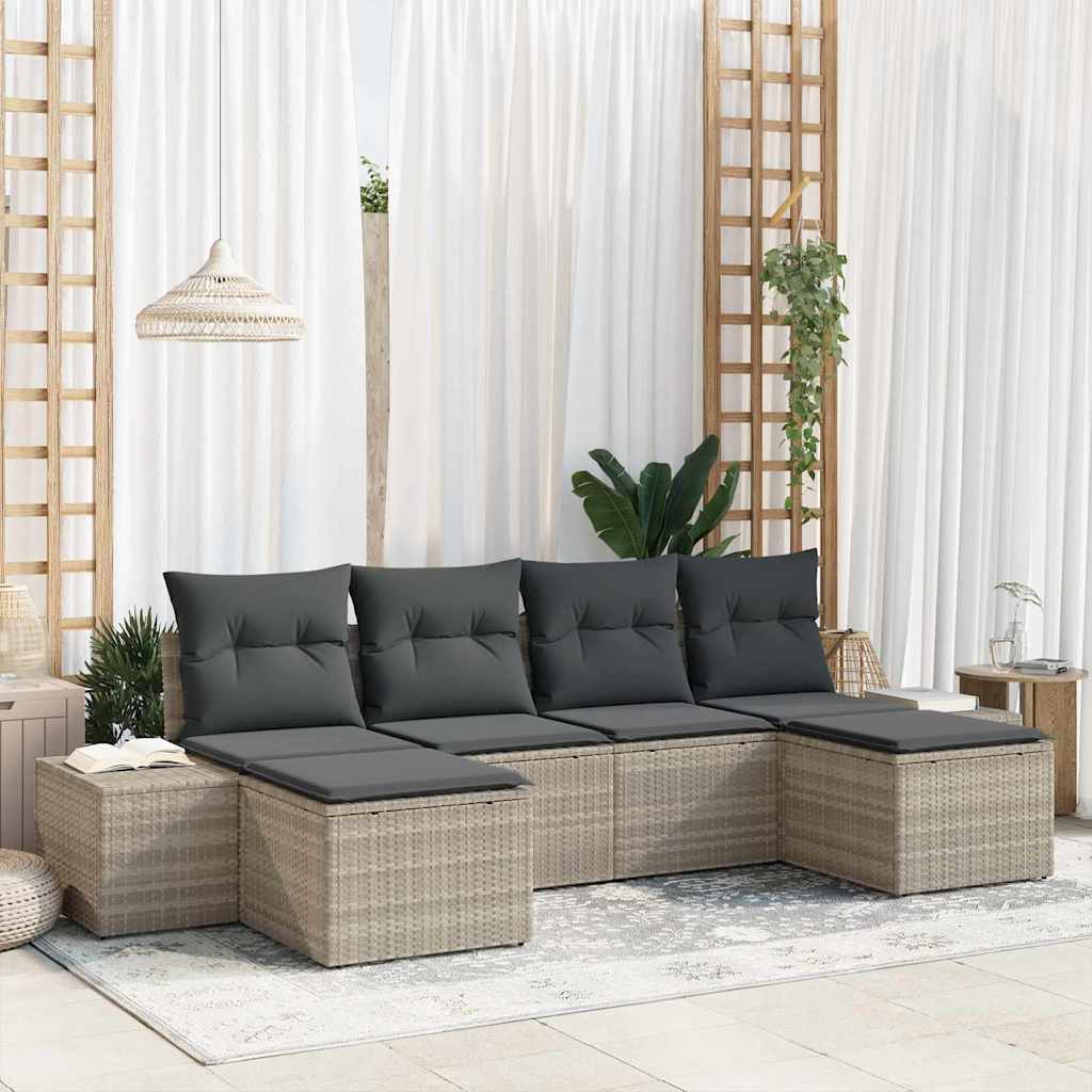 Tuin Sofa Set met kussen 6 pcs Lichtgrijs poly rattan is nu te koop bij PeponiXL, paradijselijk wonen!