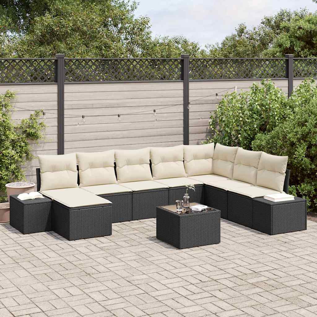 Tuin Sofa Set 9 st Zwart poly rattan is nu te koop bij PeponiXL, paradijselijk wonen!