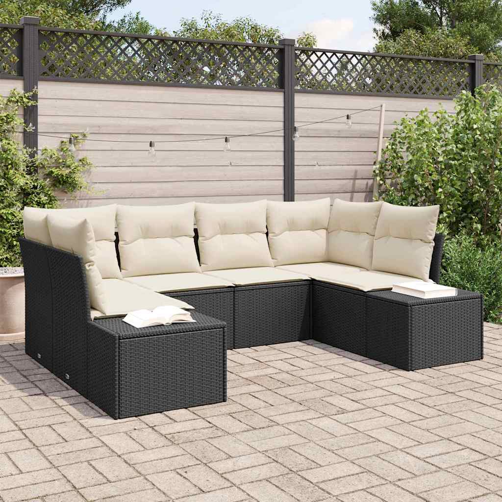 Tuin Sofa Set met kussen 6 pcs Zwart poly rattan is nu te koop bij PeponiXL, paradijselijk wonen!