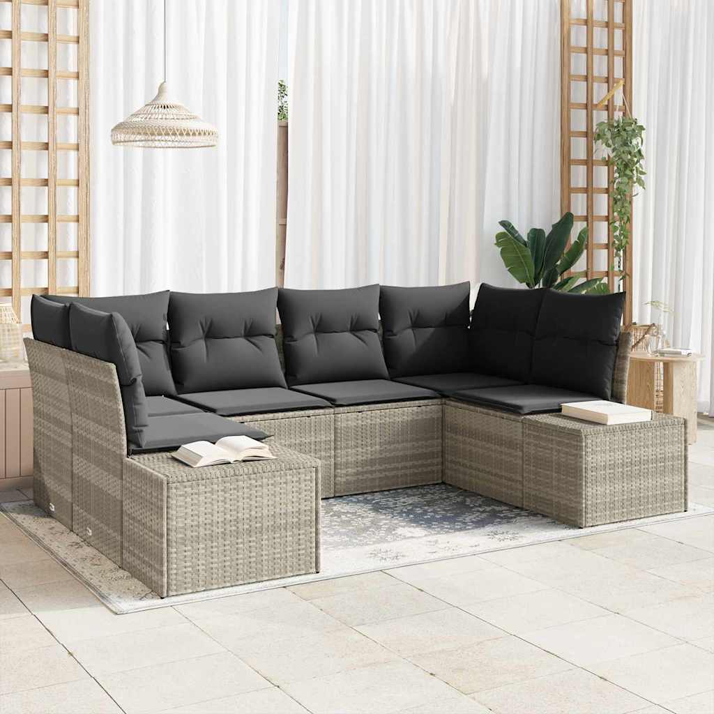 Tuin Sofa Set met kussen 6 pcs Lichtgrijs poly rattan is nu te koop bij PeponiXL, paradijselijk wonen!