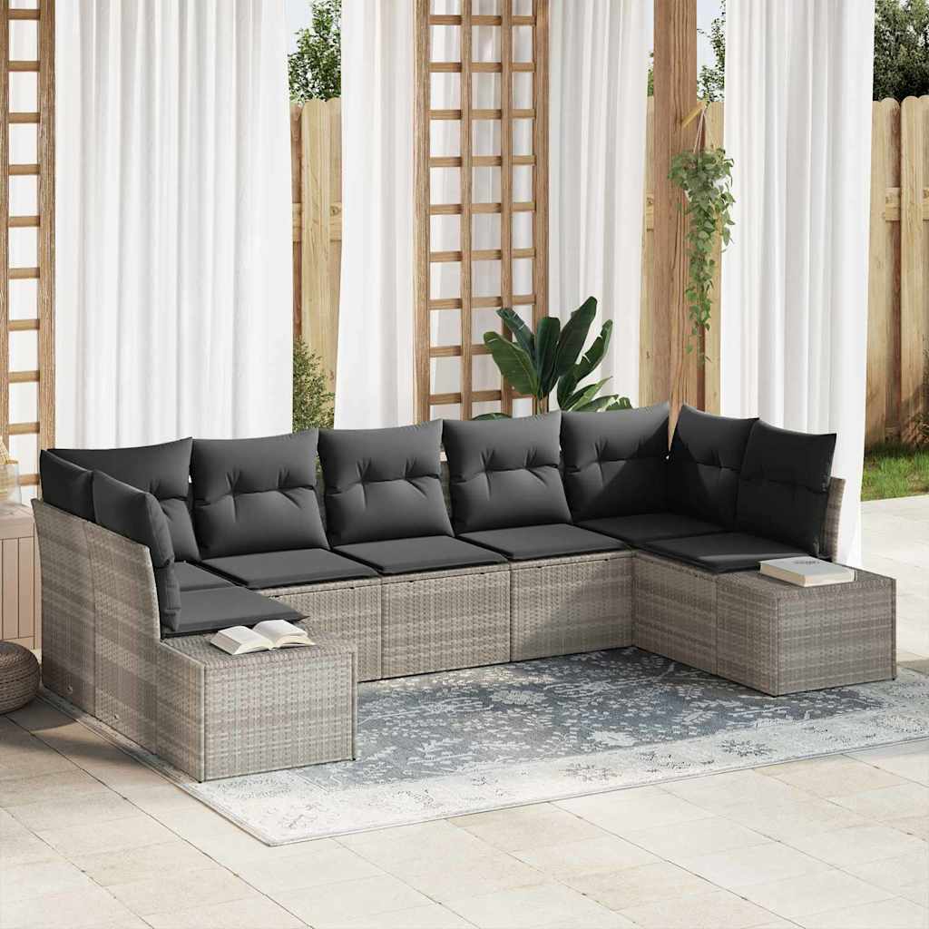 Tuin Sofa Set met kussen 7 pcs Lichtgrijs poly rattan is nu te koop bij PeponiXL, paradijselijk wonen!