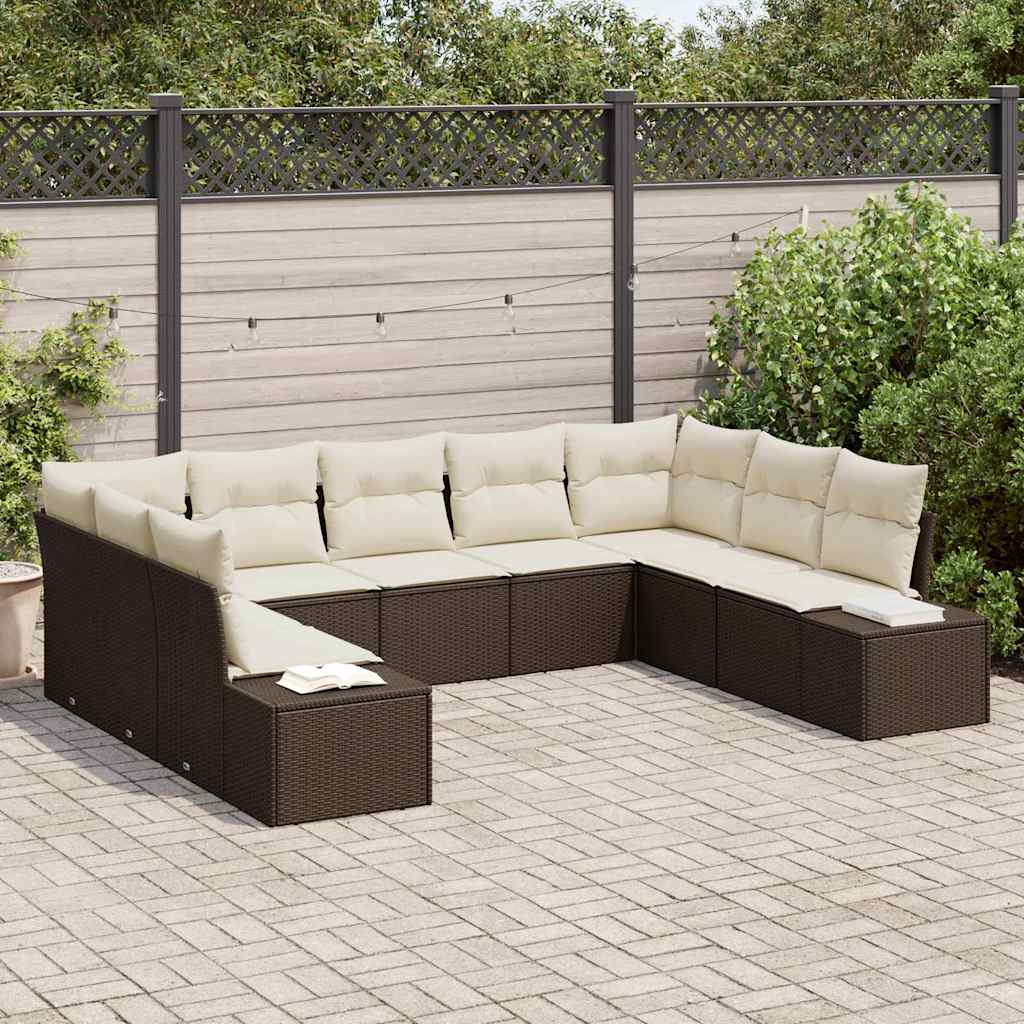 Tuin Sofa Set met kussen 9 pcs Bruin poly rattan is nu te koop bij PeponiXL, paradijselijk wonen!