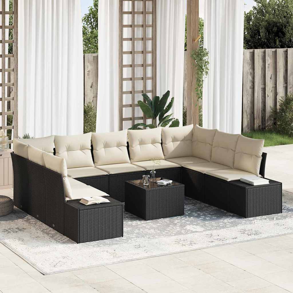 Tuin Sofa Set met kussen 10 pcs Zwart poly rattan is nu te koop bij PeponiXL, paradijselijk wonen!