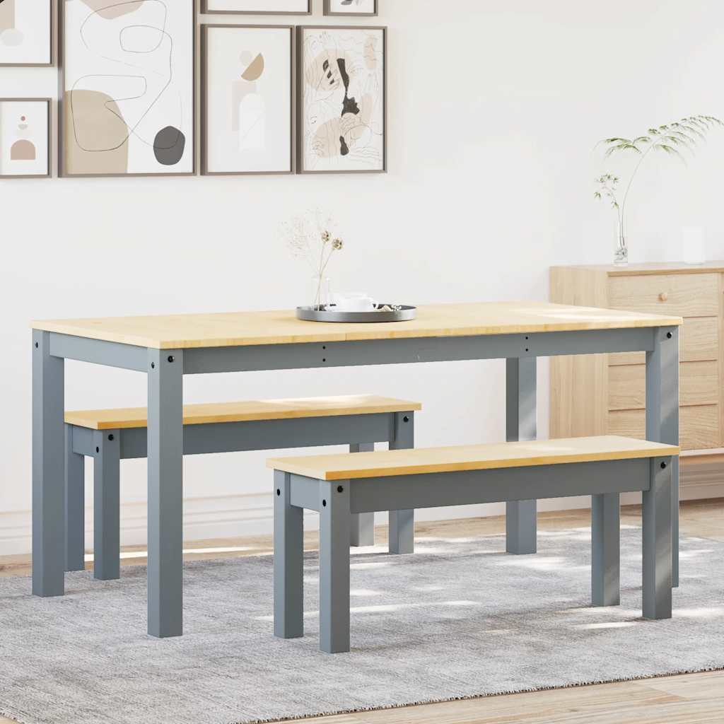 3-delige Eetset PANAMA massief grenenhout grijs is nu te koop bij PeponiXL, paradijselijk wonen!