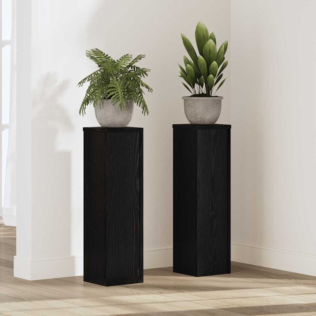 Plantenstandaard 2 pcs Zwart Eiken 17 x 17 x 60 cm Bewerkt hout is nu te koop bij PeponiXL, paradijselijk wonen!