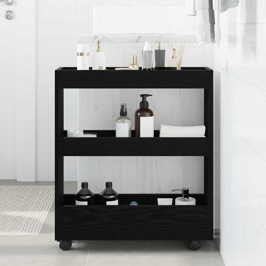 Smalle Opbergtrolley Zwart Eiken 60 x 18 x 70 cm Bewerkt hout is nu te koop bij PeponiXL, paradijselijk wonen!