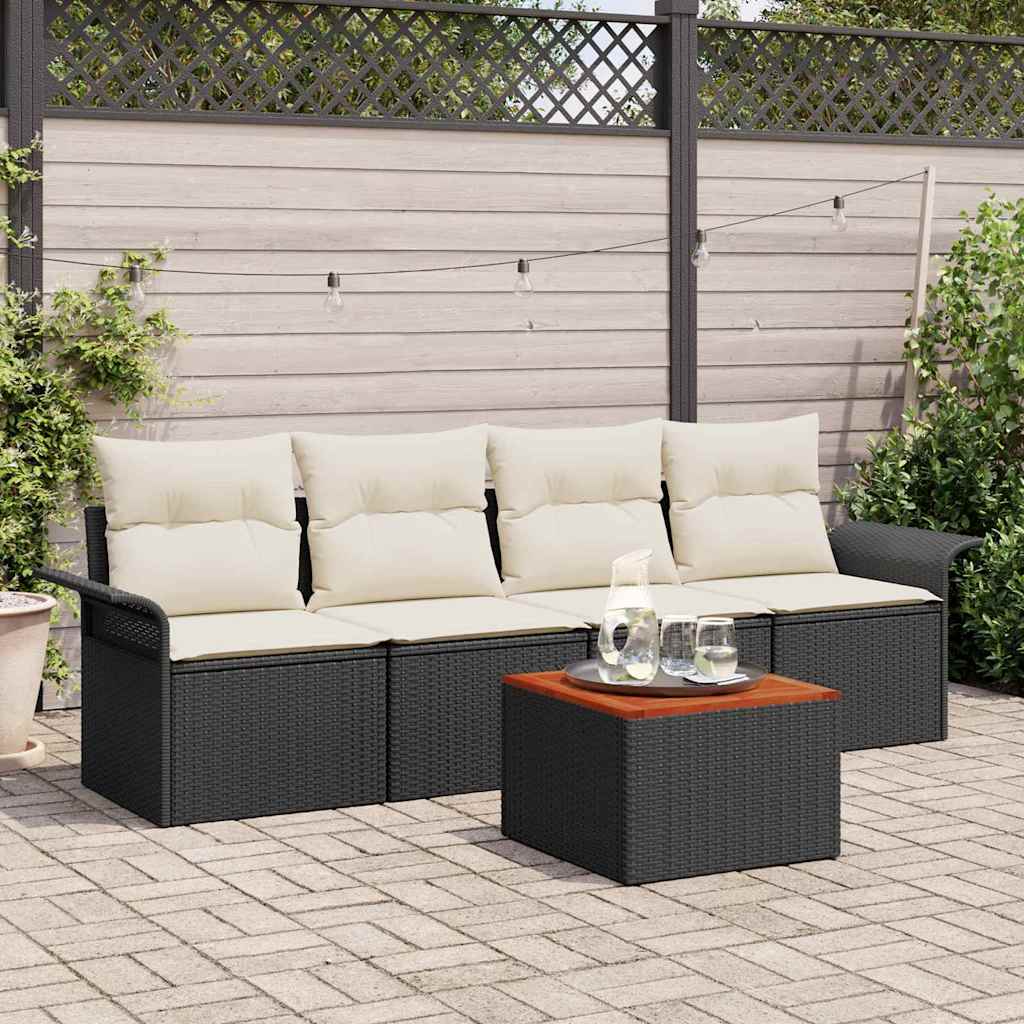 Tuinbankenset met kussen 5 pcs Zwart poly rattan is nu te koop bij PeponiXL, paradijselijk wonen!