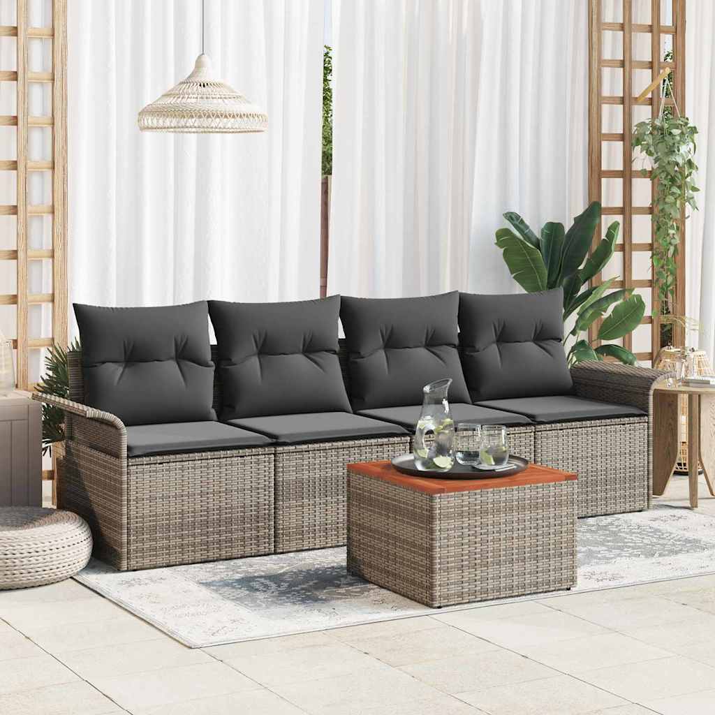 Tuinbankenset met kussen 5 pcs Grijs poly rattan is nu te koop bij PeponiXL, paradijselijk wonen!