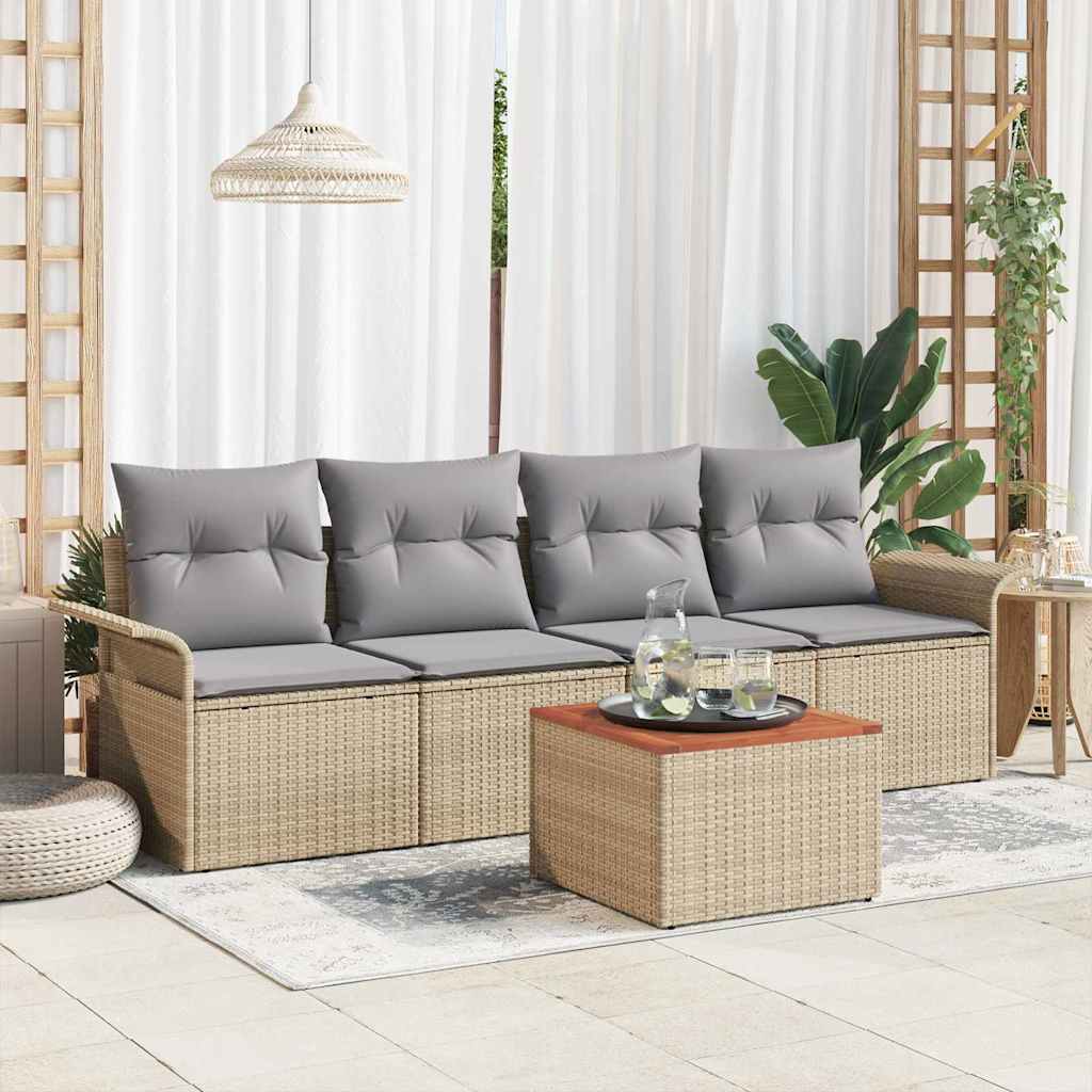 Tuinbankenset met kussen 5 pcs Beige poly rattan is nu te koop bij PeponiXL, paradijselijk wonen!