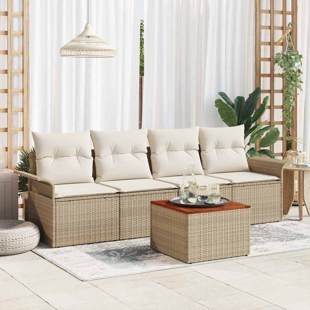 Tuinbankenset met kussen 5 pcs Beige poly rattan is nu te koop bij PeponiXL, paradijselijk wonen!