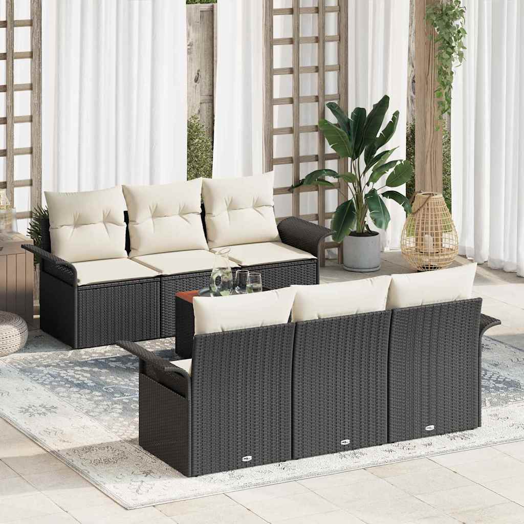 Tuinbankenset met kussen 7 pcs Zwart poly rattan is nu te koop bij PeponiXL, paradijselijk wonen!