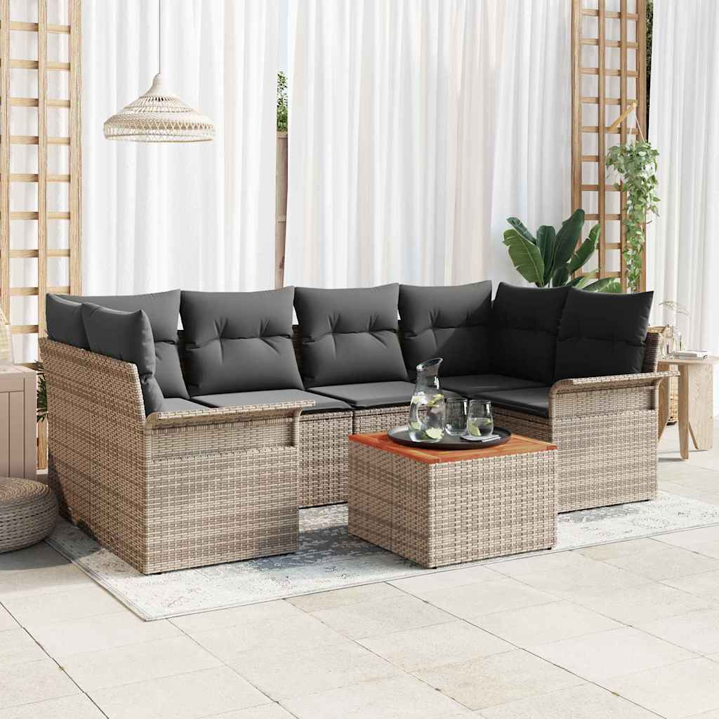 Tuinbankenset met kussen 7 pcs Grijs poly rattan is nu te koop bij PeponiXL, paradijselijk wonen!