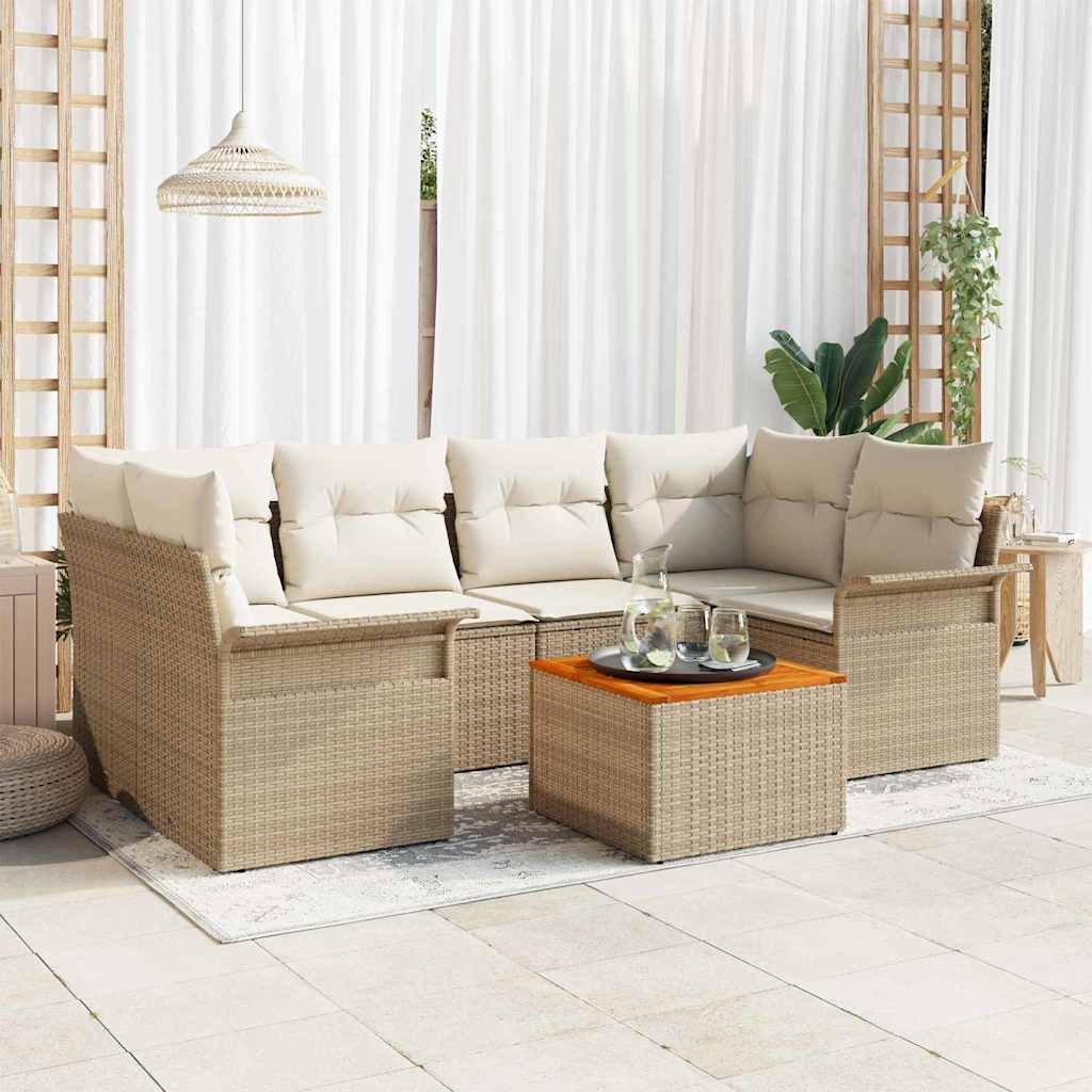 Tuinbankenset met kussen 7 pcs Beige poly rattan is nu te koop bij PeponiXL, paradijselijk wonen!