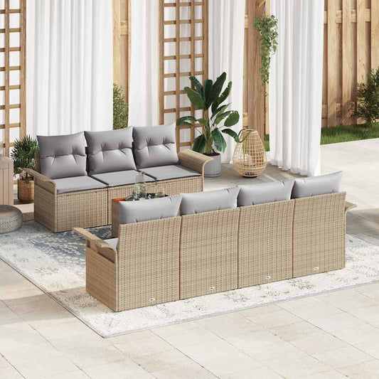 Tuinbankenset met kussen 8 pcs Beige poly rattan is nu te koop bij PeponiXL, paradijselijk wonen!