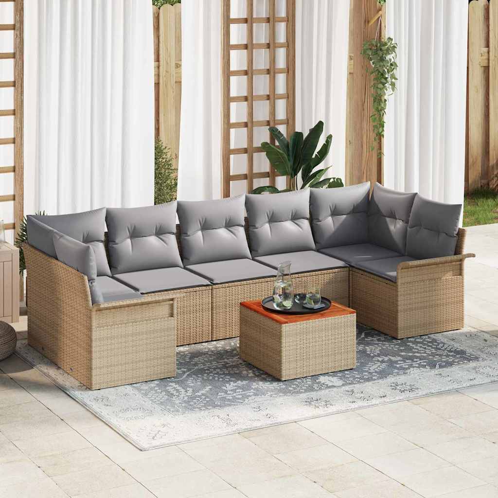 Tuinbankenset met kussen 8 pcs Beige poly rattan is nu te koop bij PeponiXL, paradijselijk wonen!