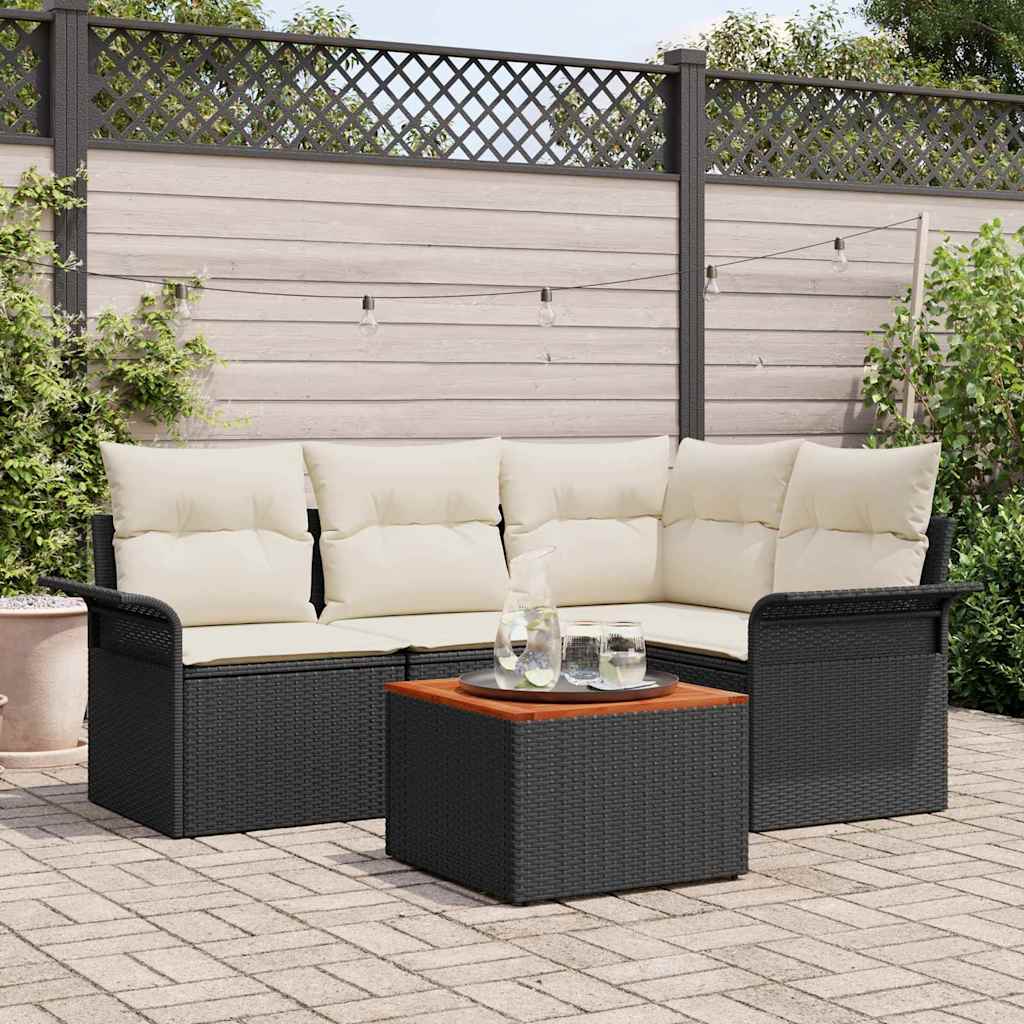 Tuinbankenset 5 st Zwart poly rattan is nu te koop bij PeponiXL, paradijselijk wonen!