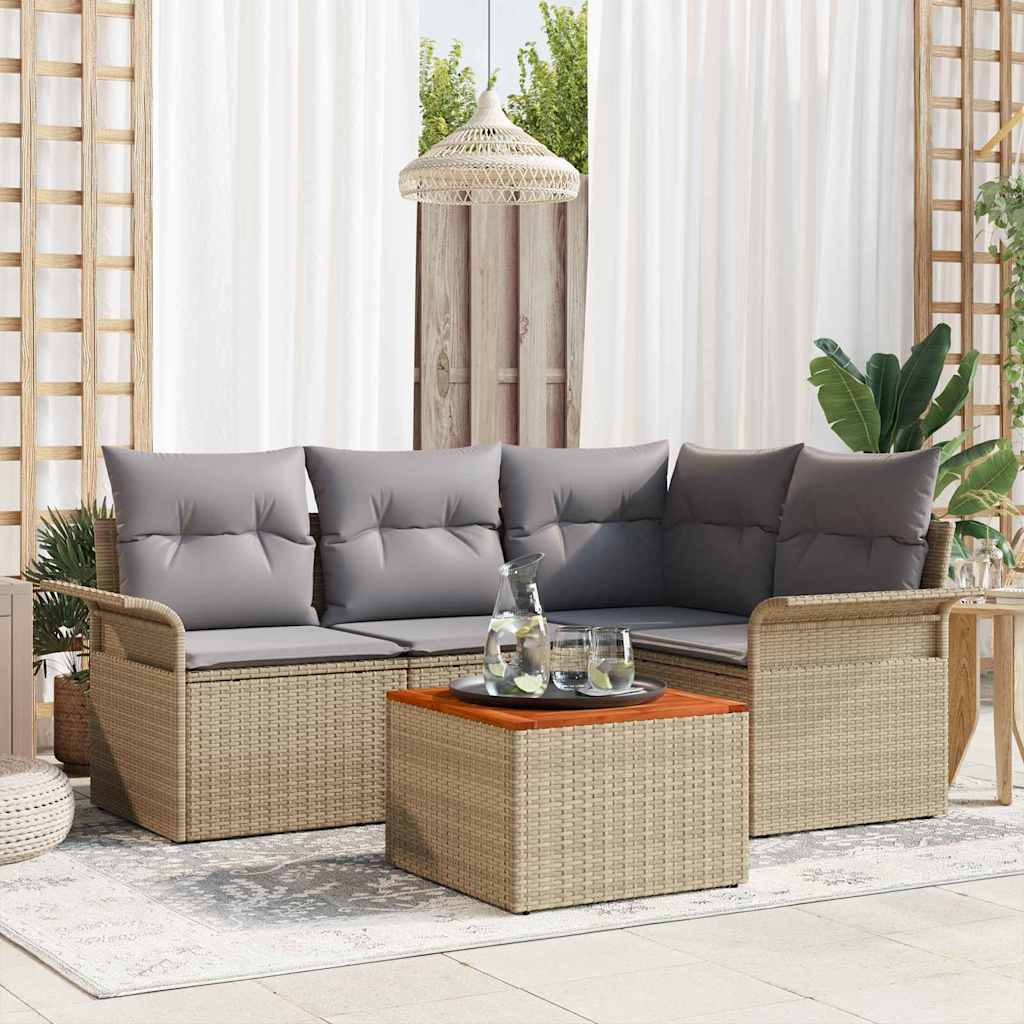 Tuinbankenset met kussen 5 pcs Beige poly rattan is nu te koop bij PeponiXL, paradijselijk wonen!