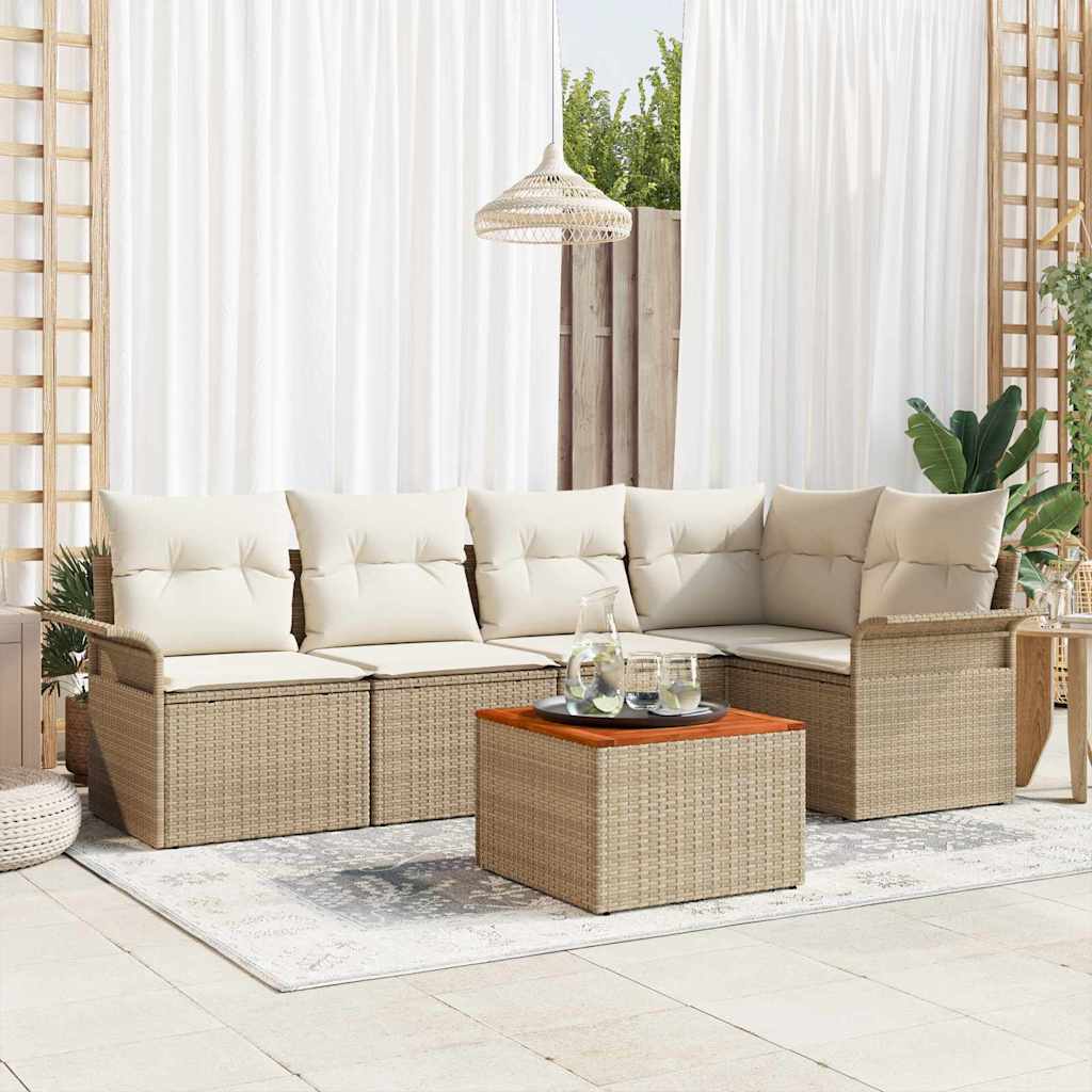 Tuinbankenset met kussen 6 pcs Beige poly rattan is nu te koop bij PeponiXL, paradijselijk wonen!
