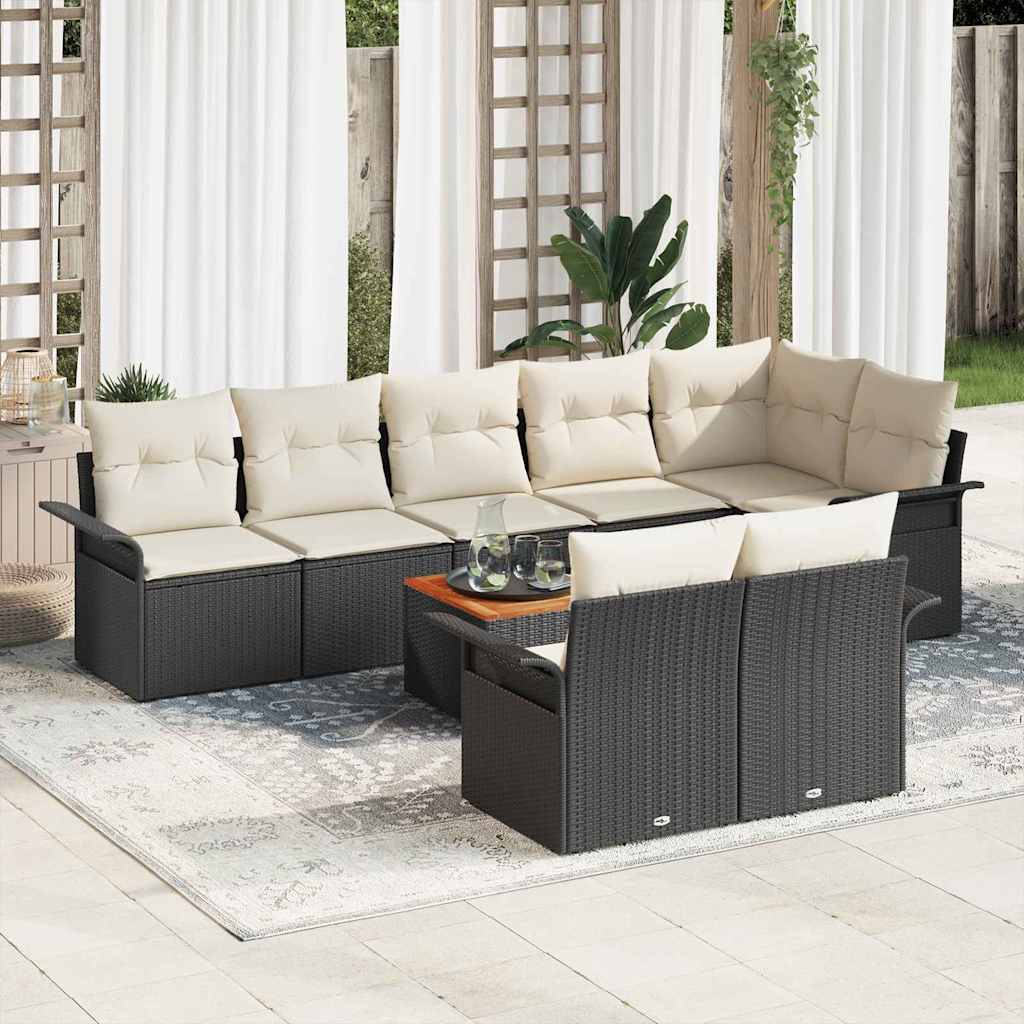 Tuinbankenset met kussen 9 pcs Zwart poly rattan is nu te koop bij PeponiXL, paradijselijk wonen!