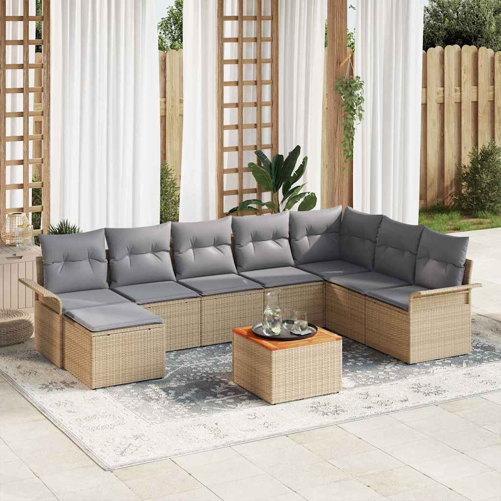 Tuinbankenset met kussen 9 pcs Beige poly rattan is nu te koop bij PeponiXL, paradijselijk wonen!