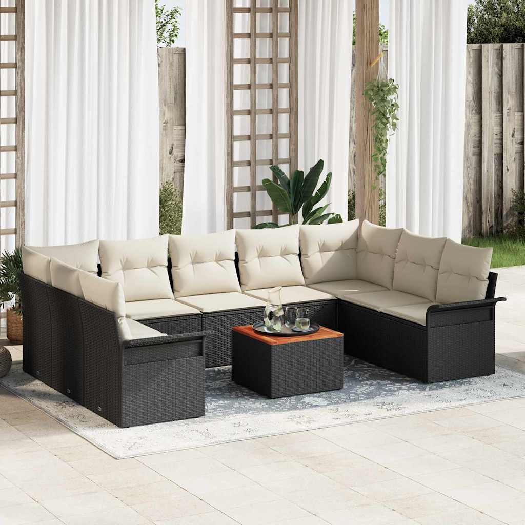 Tuinbankenset met kussen 10 pcs Zwart poly rattan is nu te koop bij PeponiXL, paradijselijk wonen!