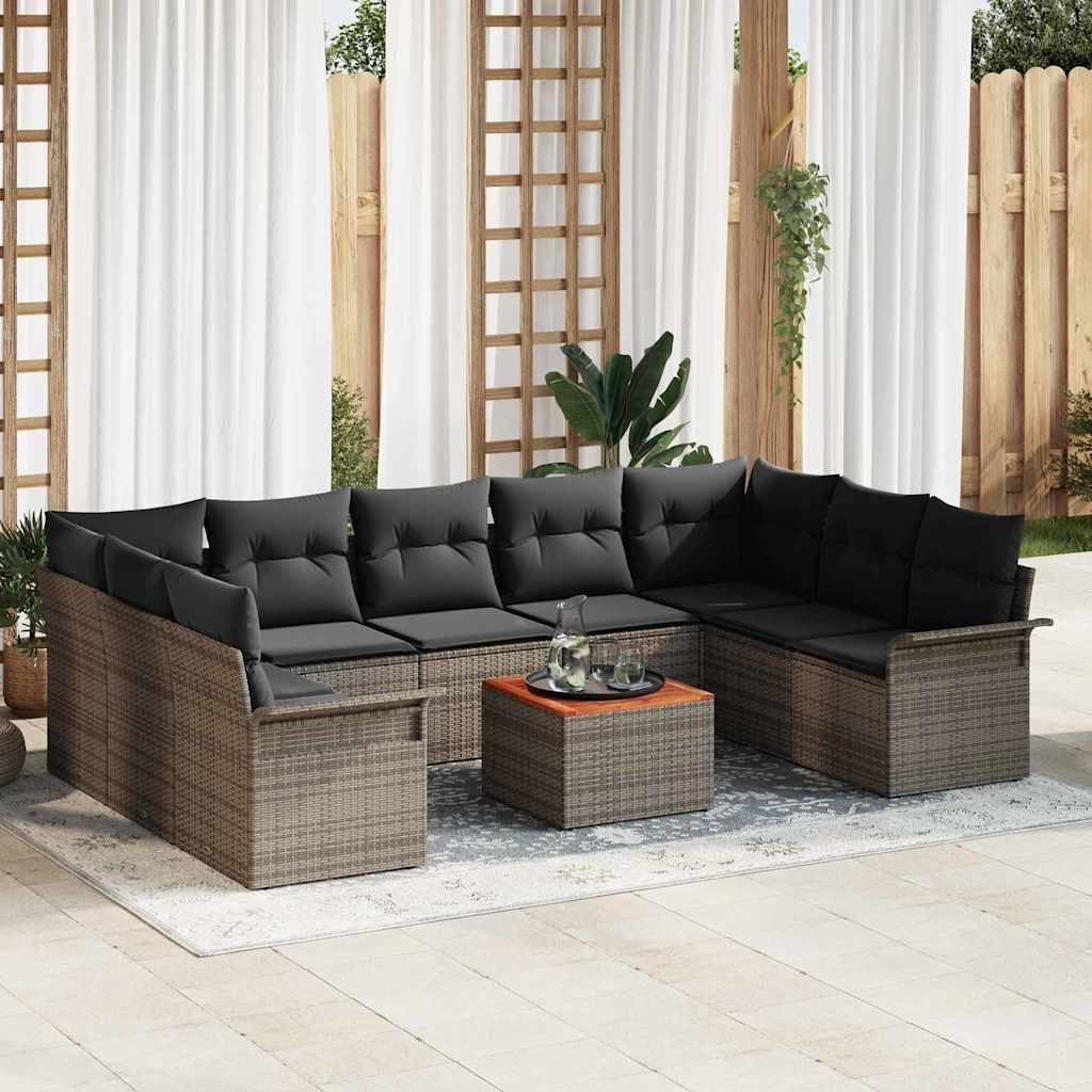 Tuinbankenset met kussen 10 pcs Grijs poly rattan is nu te koop bij PeponiXL, paradijselijk wonen!