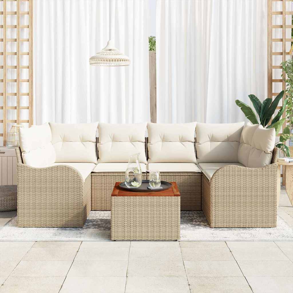 Tuinbankenset met kussen 7 pcs Beige poly rattan is nu te koop bij PeponiXL, paradijselijk wonen!