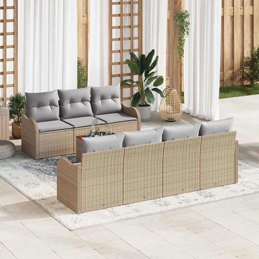 Tuinbankenset met kussen 8 pcs Beige poly rattan is nu te koop bij PeponiXL, paradijselijk wonen!