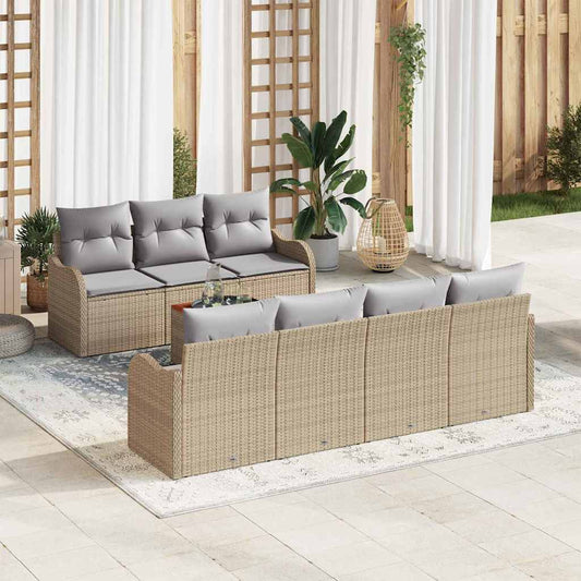 Tuinbankenset met kussen 8 pcs Beige poly rattan is nu te koop bij PeponiXL, paradijselijk wonen!