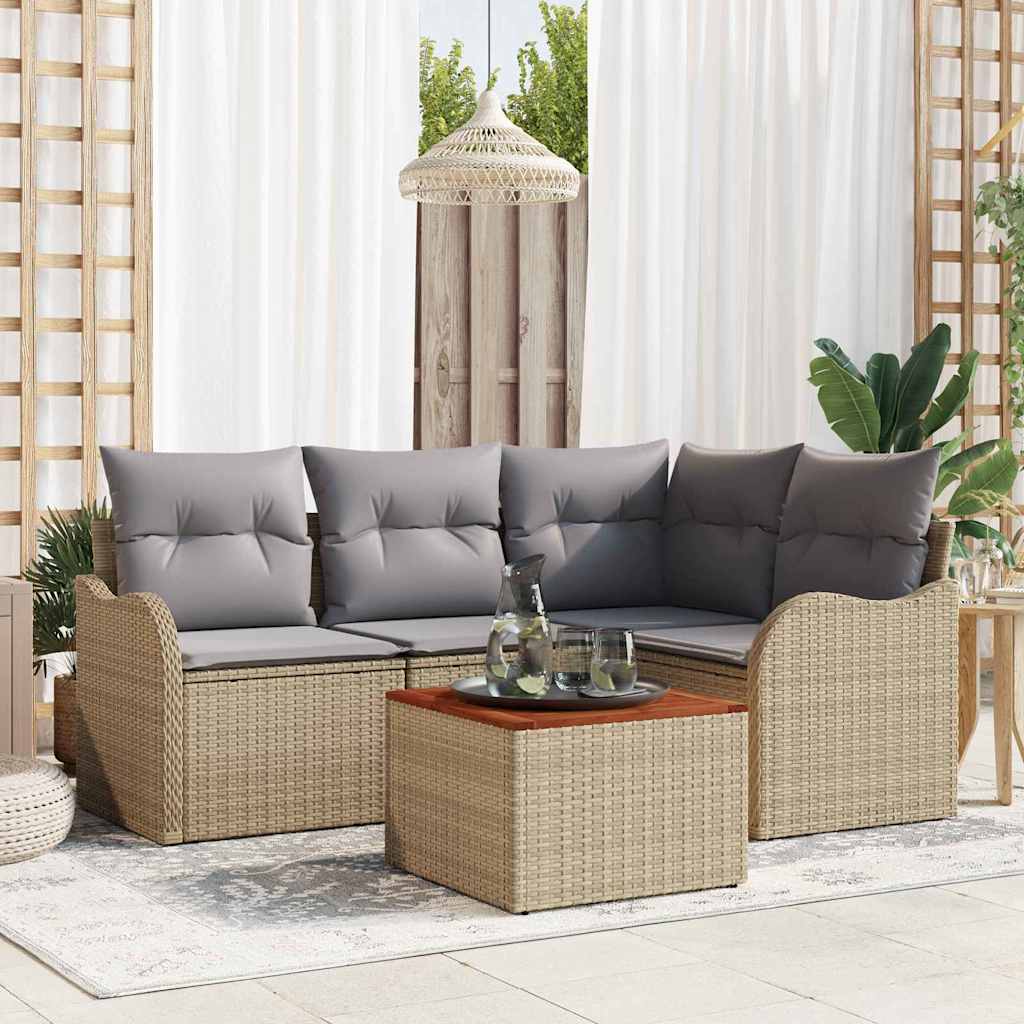Tuinbankenset met kussen 5 pcs Beige poly rattan is nu te koop bij PeponiXL, paradijselijk wonen!