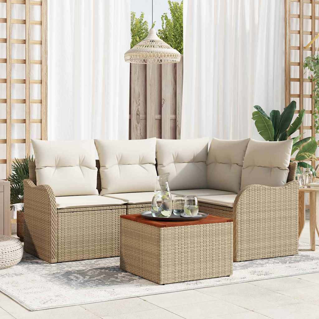 Tuinbankenset met kussen 5 pcs Beige poly rattan is nu te koop bij PeponiXL, paradijselijk wonen!