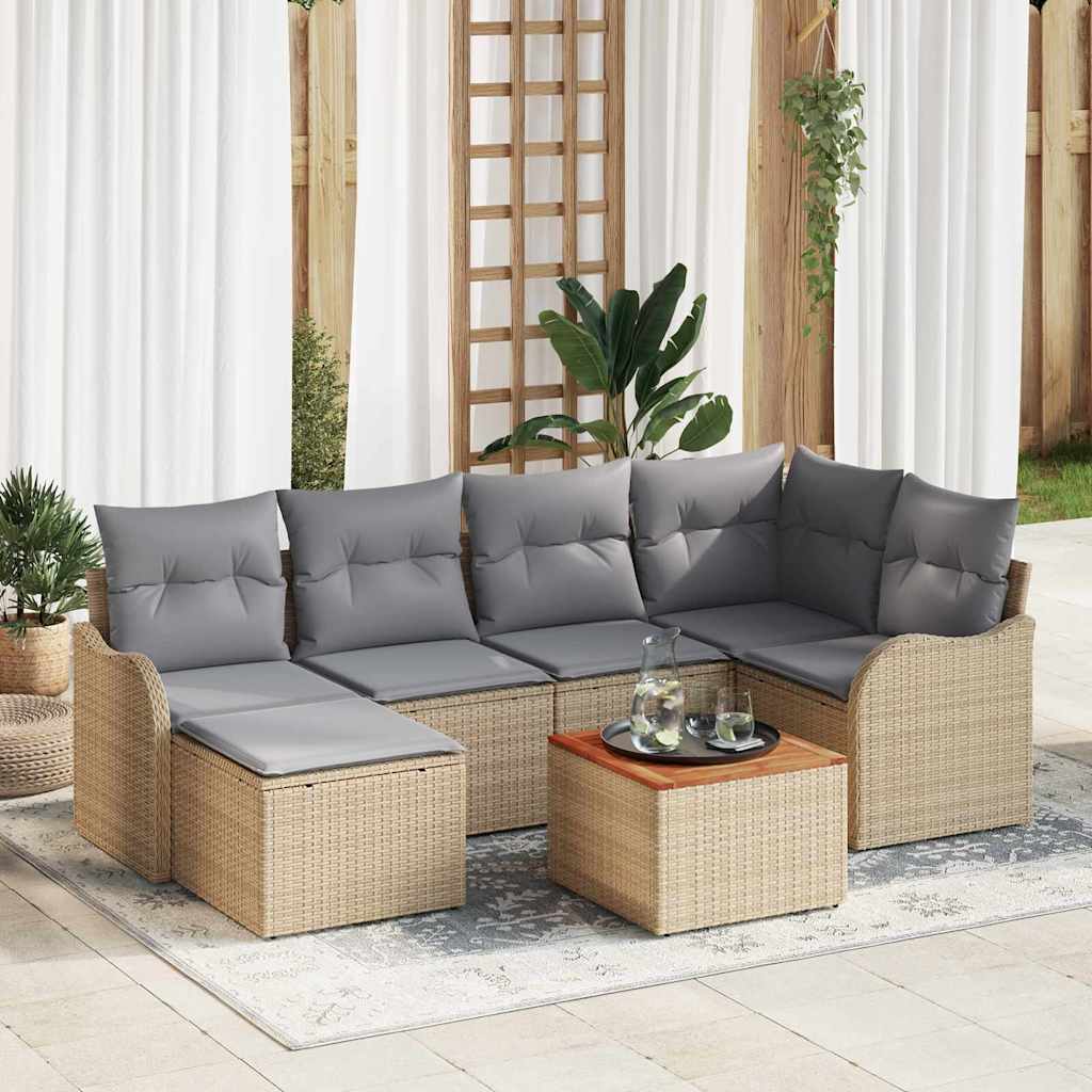 Tuinbankenset met kussen 7 pcs Beige poly rattan is nu te koop bij PeponiXL, paradijselijk wonen!