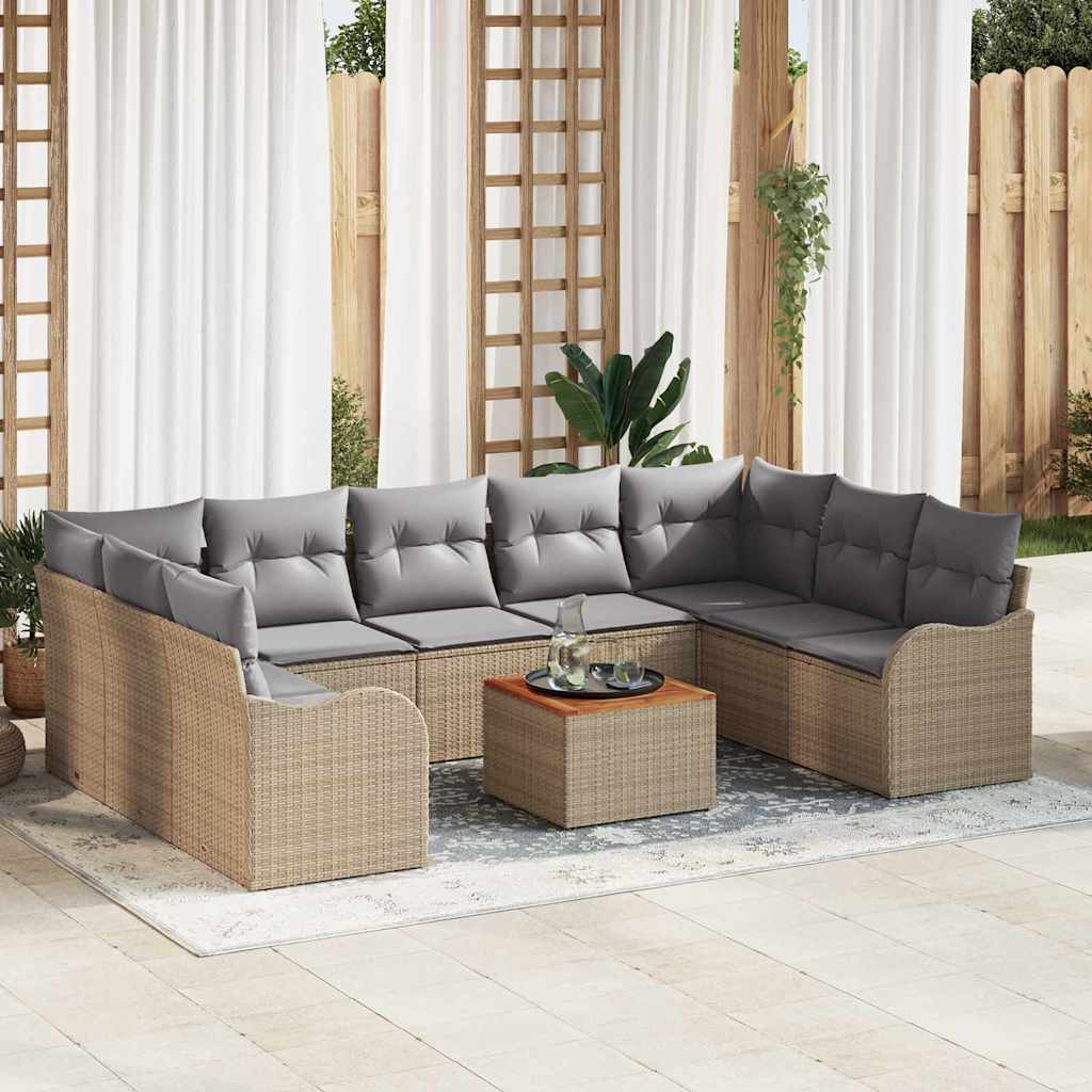 Tuinbankenset met kussen 10 pcs Beige poly rattan is nu te koop bij PeponiXL, paradijselijk wonen!