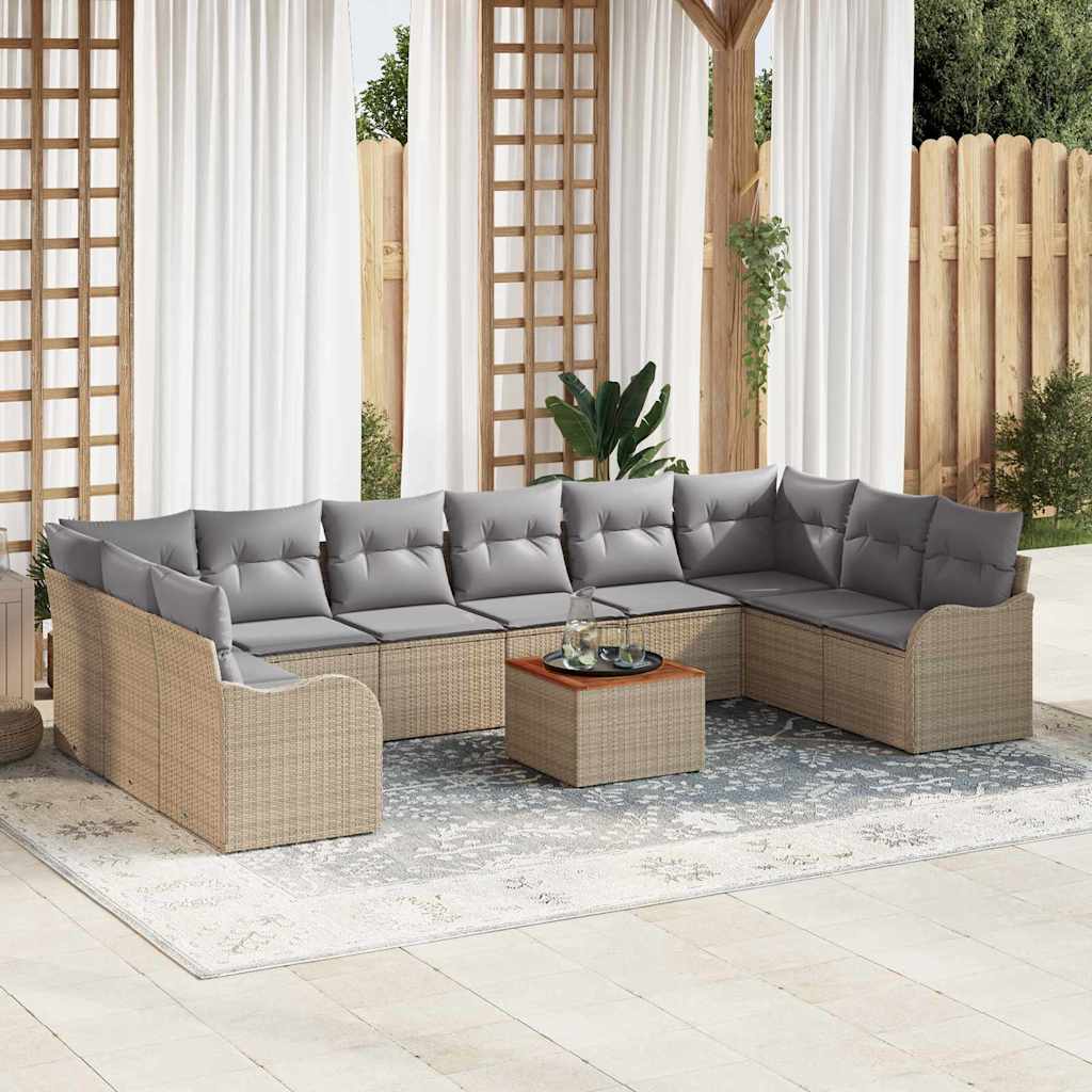 Tuinbankenset met kussen 11 pcs Beige poly rattan is nu te koop bij PeponiXL, paradijselijk wonen!