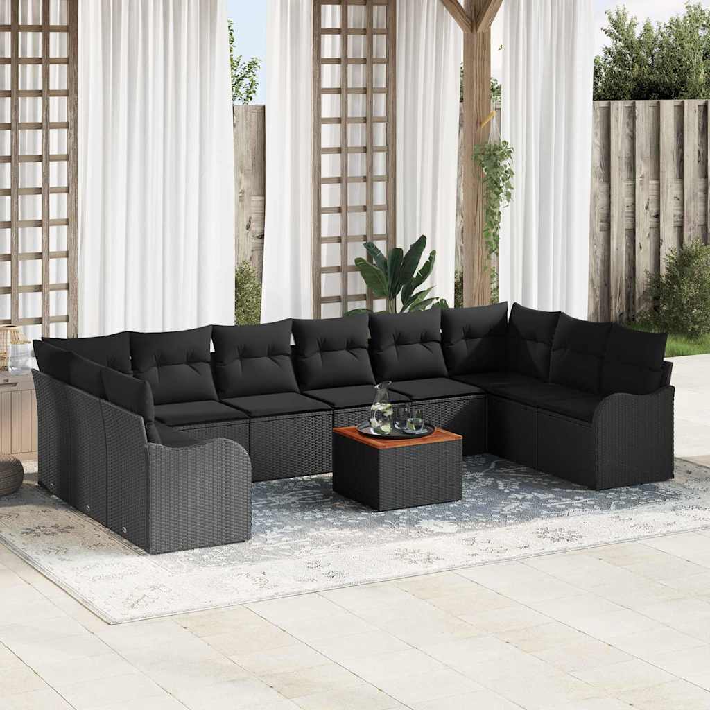 Tuinbankenset met kussen 11 pcs Zwart poly rattan is nu te koop bij PeponiXL, paradijselijk wonen!