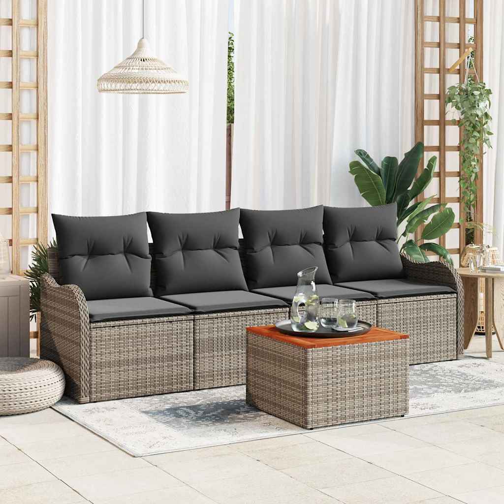 Tuinbankenset met kussen 5 pcs Grijs poly rattan is nu te koop bij PeponiXL, paradijselijk wonen!