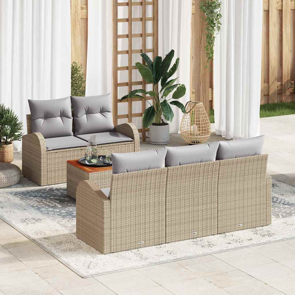 Tuinbankenset met kussen 6 pcs Beige poly rattan is nu te koop bij PeponiXL, paradijselijk wonen!