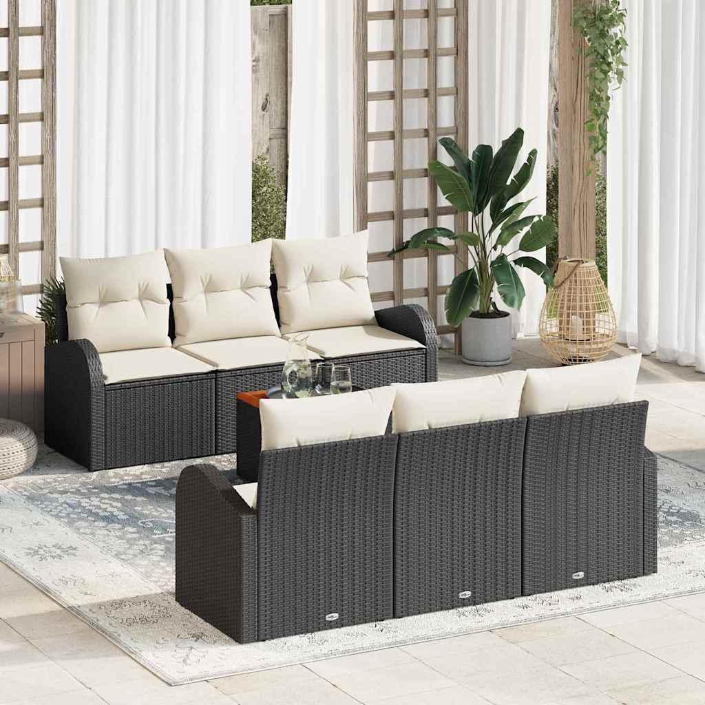 Tuinbankenset met kussen 7 pcs Zwart poly rattan is nu te koop bij PeponiXL, paradijselijk wonen!
