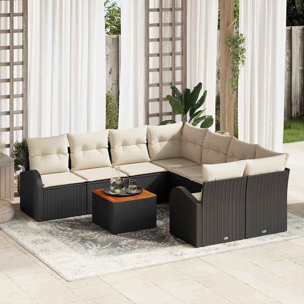 Tuinbankenset met kussen 9 pcs Zwart poly rattan is nu te koop bij PeponiXL, paradijselijk wonen!