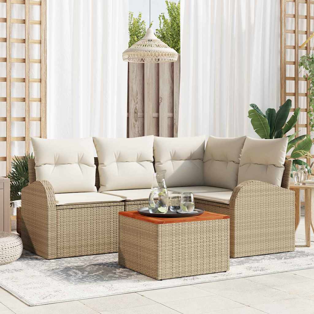 Tuinbankenset met kussen 5 pcs Beige poly rattan is nu te koop bij PeponiXL, paradijselijk wonen!