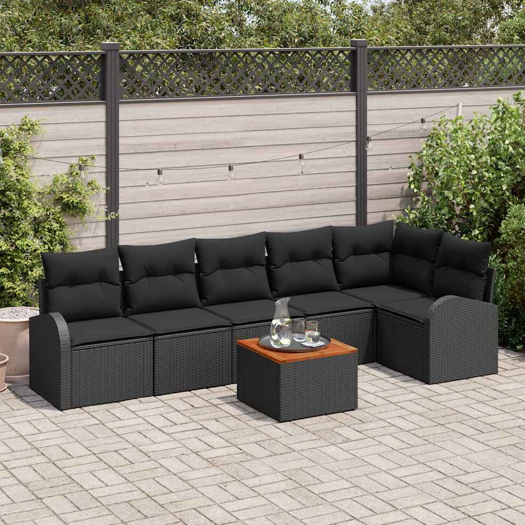 Tuinbankenset met kussen 7 pcs Zwart poly rattan is nu te koop bij PeponiXL, paradijselijk wonen!